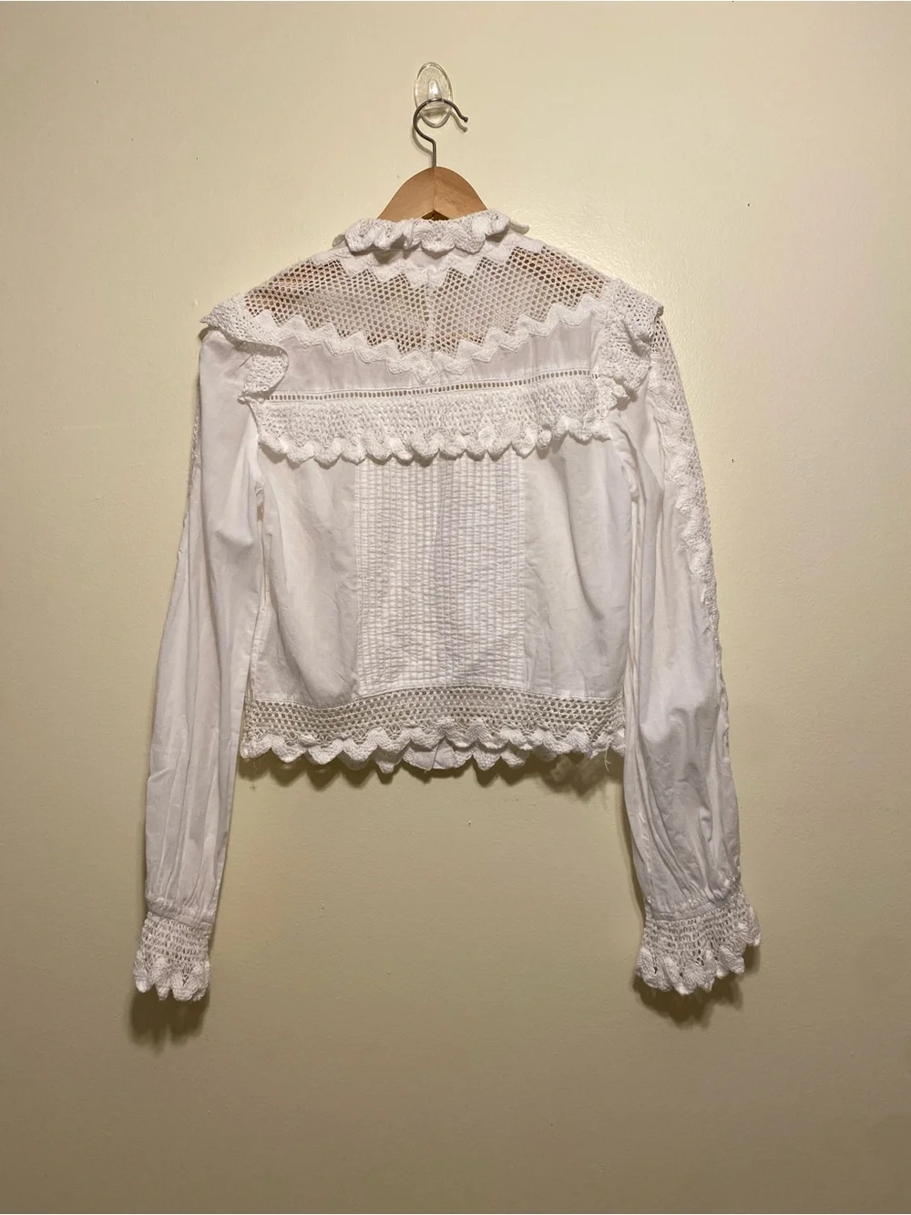 By Anthropologie Ruffled Lace  White Eyelet Lace Button-Front Blouse. Size S